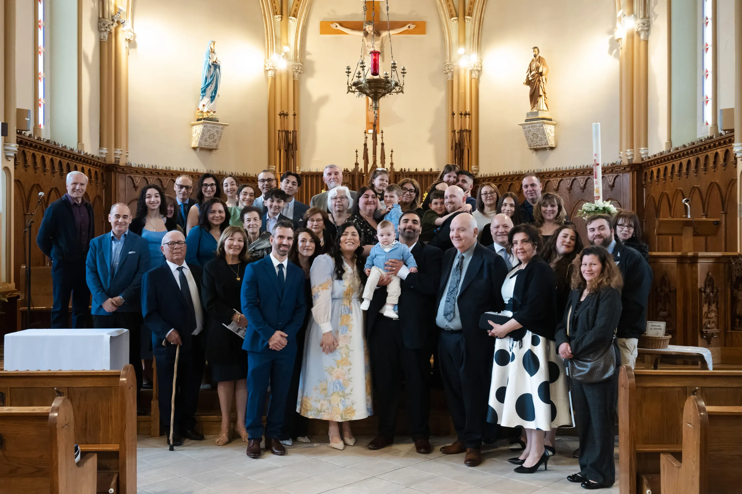 The whole congregation gathered at the front of the church after the baptism